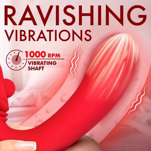 Red Rechargeable Silicone App-Controlled Rose G-Spot Vibrator – 9 Vibrating + 9 Rotating Modes with Heating Function
