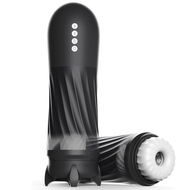 Black Rechargeable Heating Rotating & Thrusting Male Masturbator – 5 Vibrating + 5 Thrusting + 3 Rotating Modes Automatic Stroker