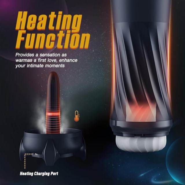 Black Rechargeable Heating Rotating & Thrusting Male Masturbator – 5 Vibrating + 5 Thrusting + 3 Rotating Modes Automatic Stroker
