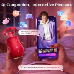 Red App-Controlled Rose Tongue-Licking & Sucking Vibrator – 10 Vibrating + 10 Tongue-Licking