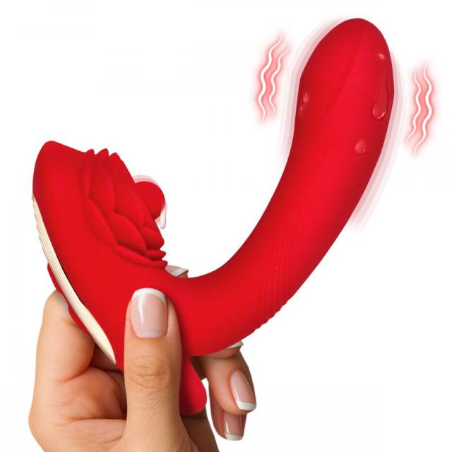 Red Rechargeable Silicone App-Controlled Rose G-Spot Vibrator – 9 Vibrating + 9 Rotating Modes with Heating Function