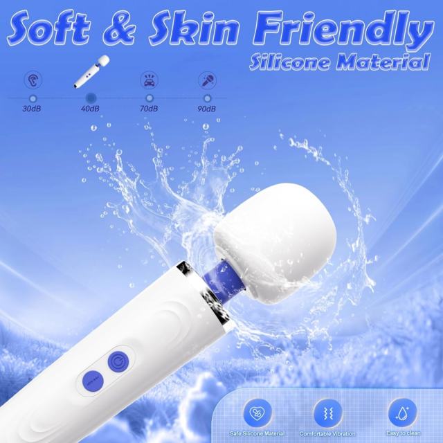 8.87" White Rechargeable Wand Massager with Textured Attachment – 9 Vibrating Modes