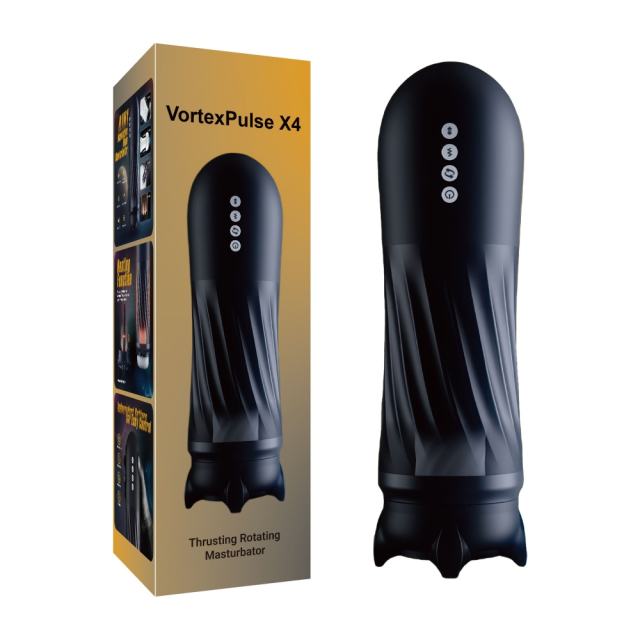 Customizable Black Rechargeable Heating Rotating & Thrusting Male Masturbator – 5 Vibrating + 5 Thrusting + 3 Rotating Modes Automatic Stroker