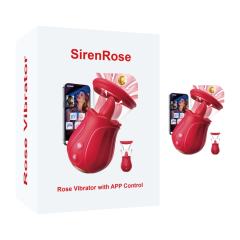 Red App-Controlled Rose Tongue-Licking &amp; Sucking Vibrator – 10 Vibrating + 10 Tongue-Licking + 7 Sucking Modes