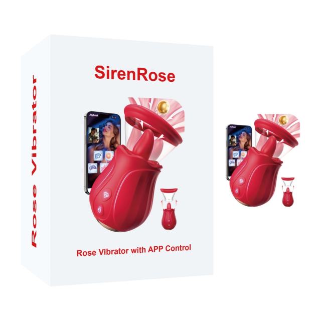 Customizable Red App-Controlled Rose Tongue-Licking &amp; Sucking Vibrator – 10 Vibrating + 10 Tongue-Licking + 7 Sucking Modes
