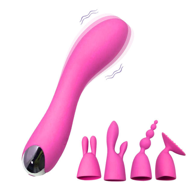 7.09" Magenta Rechargeable Silicone Vibrator with 4 Interchangeable Attachments – 20 Vibrating Modes
