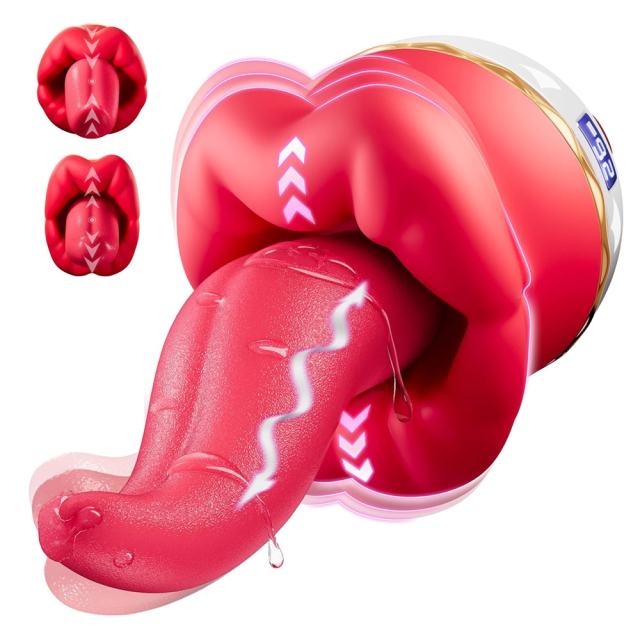 5.52" Red Rechargeable Silicone Tongue-Licking Vibrator – 9 Vibrating + 9 Tongue-Licking + 9 Biting Modes