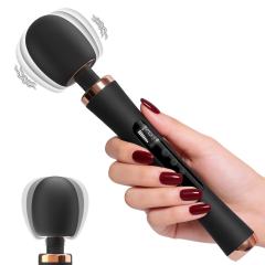 12.21" Black Rechargeable Silicone Powerful Wand Massager – 10 Vibrating Modes