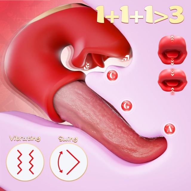 Red Rechargeable Tongue-Licking & Biting Vibrator – 10 Vibrating + 10 Tongue-Licking + 10 Biting Modes