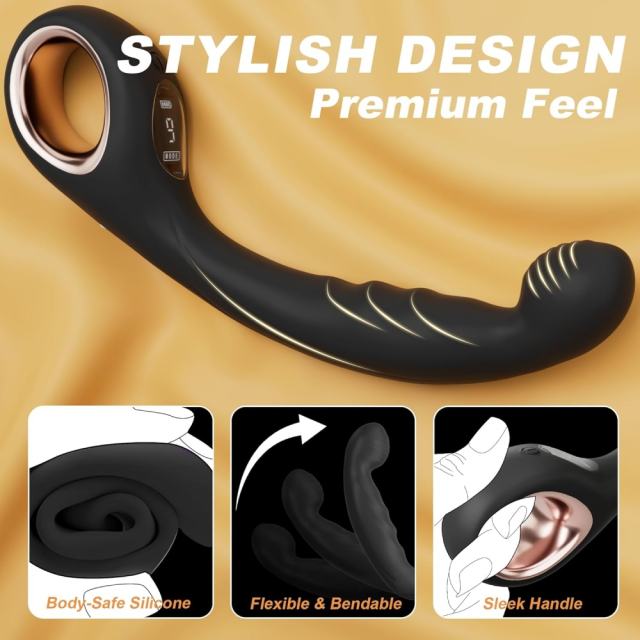 8.08" Black Rechargeable Silicone G-Spot Vibrator – 9 Vibrating Modes Curved Pressure-Tip Design