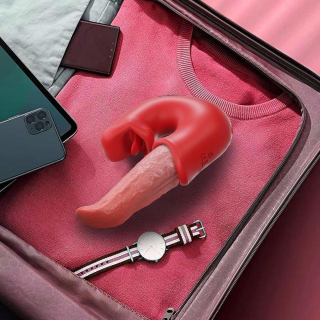 Red Rechargeable Tongue-Licking & Biting Vibrator – 10 Vibrating + 10 Tongue-Licking + 10 Biting Modes