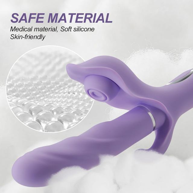 9.65" Purple Rechargeable Rabbit Vibrator – 5 Vibrating + 5 Thrusting + 5 Sucking + 5 Tapping Modes