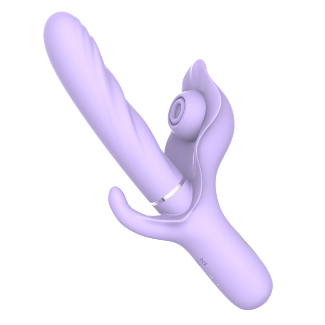 9.65" Purple Rechargeable Rabbit Vibrator – 5 Vibrating + 5 Thrusting + 5 Sucking + 5 Tapping Modes