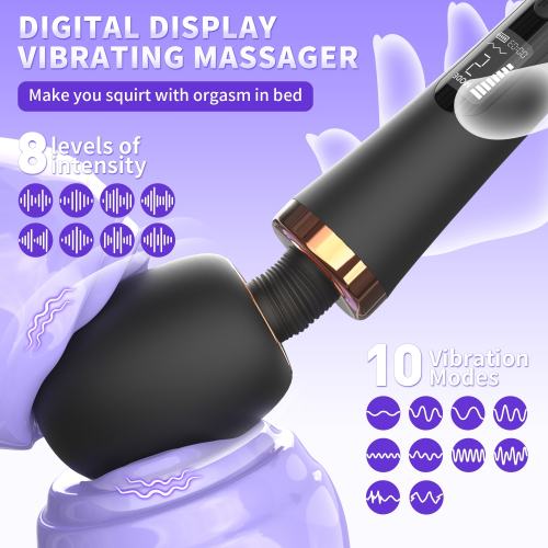 12.21" Black Rechargeable Silicone Powerful Wand Massager – 10 Vibrating Modes