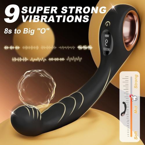 8.08" Black Rechargeable Silicone G-Spot Vibrator – 9 Vibrating Modes Curved Pressure-Tip Design