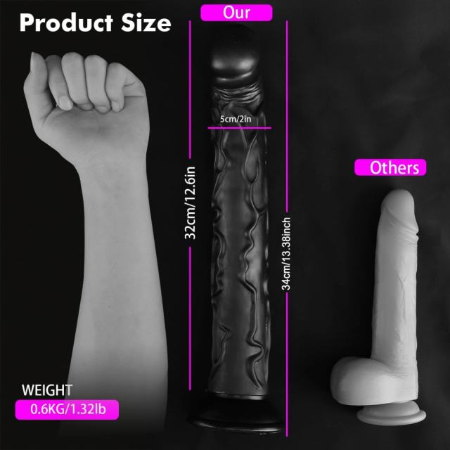 13.4" Realistic PVC Dildo – Color Options Available (Black/Flesh/Brown/Dark Brow)