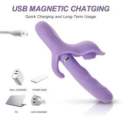 9.65" Purple Rechargeable Rabbit Vibrator – 5 Vibrating + 5 Thrusting + 5 Sucking + 5 Tapping Modes