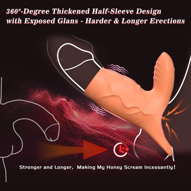 10-Speed Dark Flesh Rechargeable Vibrating Cock Ring with Clitoral Stimulator