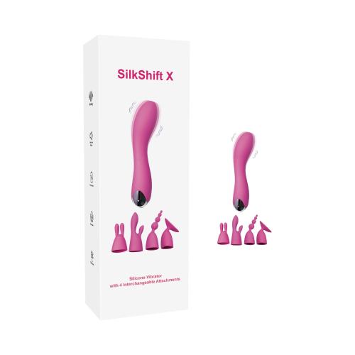 7.09" Magenta Rechargeable Silicone Vibrator with 4 Interchangeable Attachments – 20 Vibrating Modes