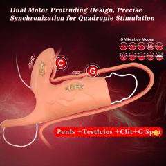 10-Speed Dark Flesh Rechargeable Vibrating Cock Ring with Clitoral Stimulator