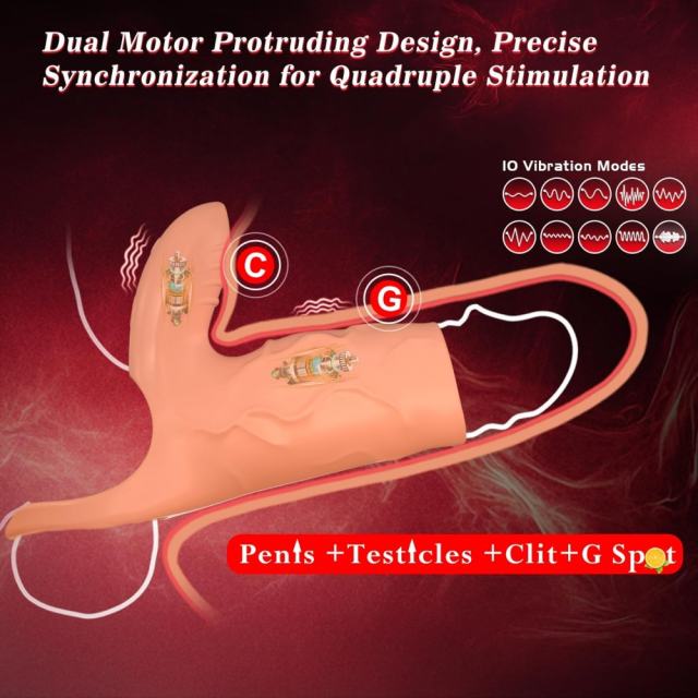10-Speed Dark Flesh Rechargeable Vibrating Cock Ring with Clitoral Stimulator