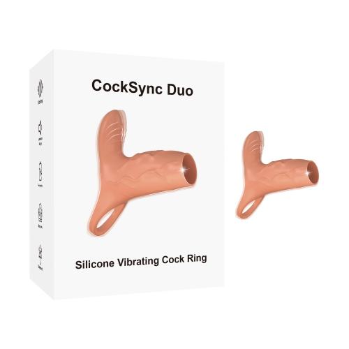 10-Speed Dark Flesh Rechargeable Vibrating Cock Ring with Clitoral Stimulator
