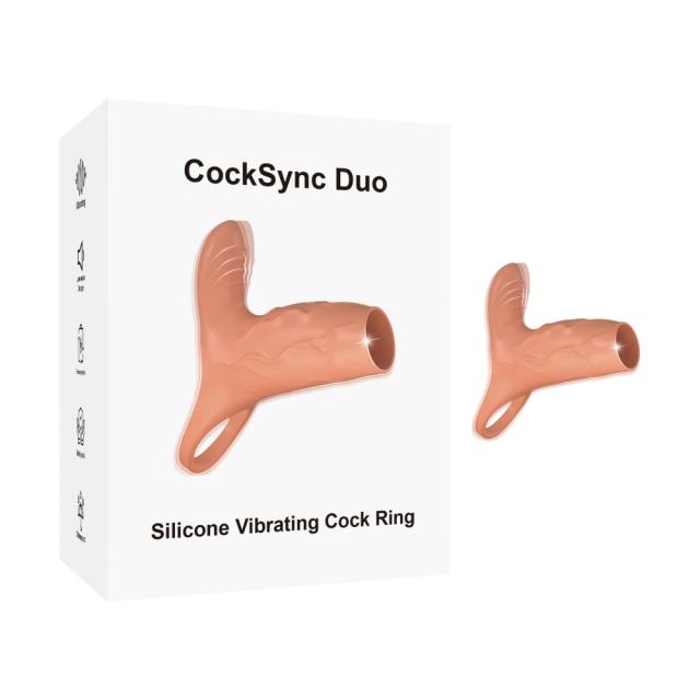 10-Speed Dark Flesh Rechargeable Vibrating Cock Ring with Clitoral Stimulator