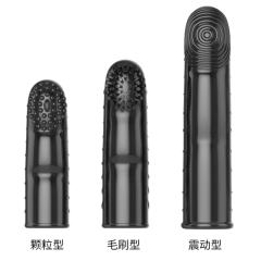 4.3" Vibrating Finger Sleeve III – Soft Clear / Black TPE Finger Cover with Tease & Delight Texture & Single Vibration Mode