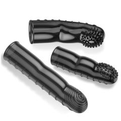 4.3" Vibrating Finger Sleeve III – Soft Clear / Black TPE Finger Cover with Tease & Delight Texture & Single Vibration Mode