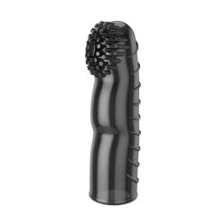 4.3" Vibrating Finger Sleeve III – Soft Clear / Black TPE Finger Cover with Tease & Delight Texture & Single Vibration Mode