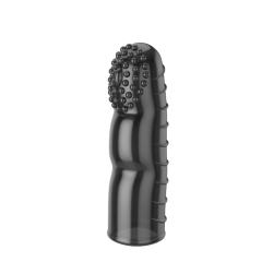 4.3" Vibrating Finger Sleeve III – Soft Clear / Black TPE Finger Cover with Tease & Delight Texture & Single Vibration Mode