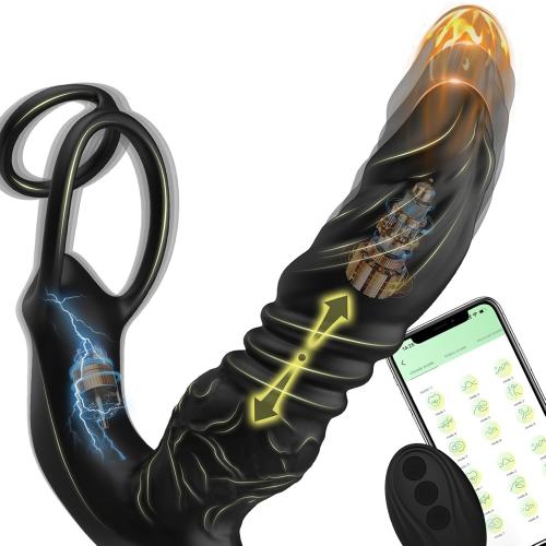 6.30" Black App-Controlled Thrusting Anal Vibrator – 9 Vibrating + 9 Thrusting Modes