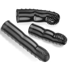 4.3" Vibrating Finger Sleeve III – Soft Clear / Black TPE Finger Cover with Tease & Delight Texture & Single Vibration Mode