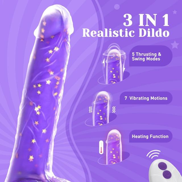 8.67" Purple Remote-Controlled Thrusting Dildo – 7 Vibrating + 5 Thrusting Modes