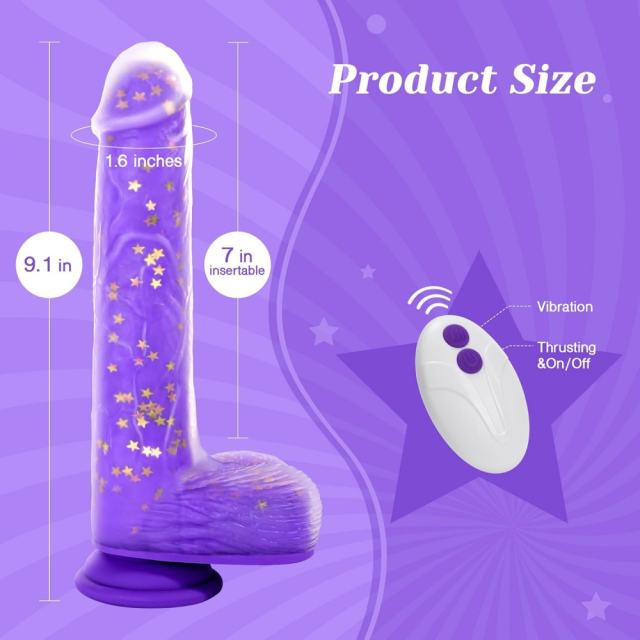 8.67" Purple Remote-Controlled Thrusting Dildo – 7 Vibrating + 5 Thrusting Modes