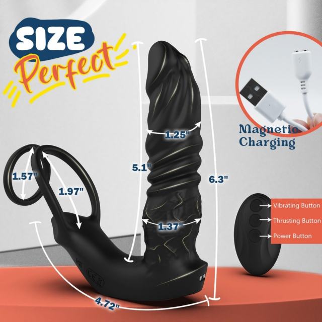 6.30" Black App-Controlled Thrusting Anal Vibrator – 9 Vibrating + 9 Thrusting Modes