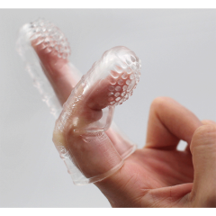 4.3" Vibrating Finger Sleeve III – Soft Clear / Black TPE Finger Cover with Tease & Delight Texture & Single Vibration Mode