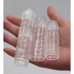 4.3" Vibrating Finger Sleeve III – Soft Clear / Black TPE Finger Cover with Tease & Delight Texture & Single Vibration Mode