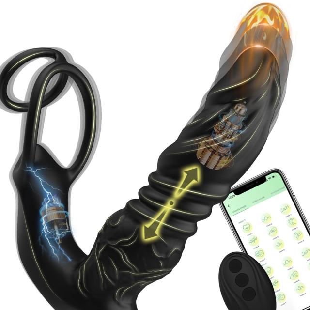6.30" Black App-Controlled Thrusting Anal Vibrator – 9 Vibrating + 9 Thrusting Modes