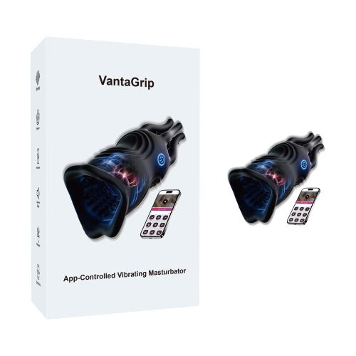 Black App-Controlled Vibrating Masturbator – 9 Vibrating Modes with Textured Inner Sleeve
