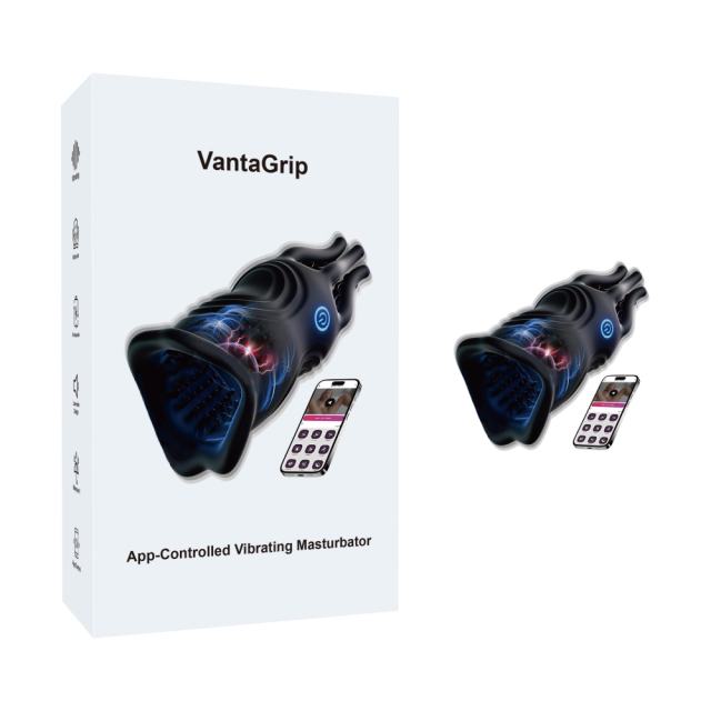Black App-Controlled Vibrating Masturbator – 9 Vibrating Modes with Textured Inner Sleeve