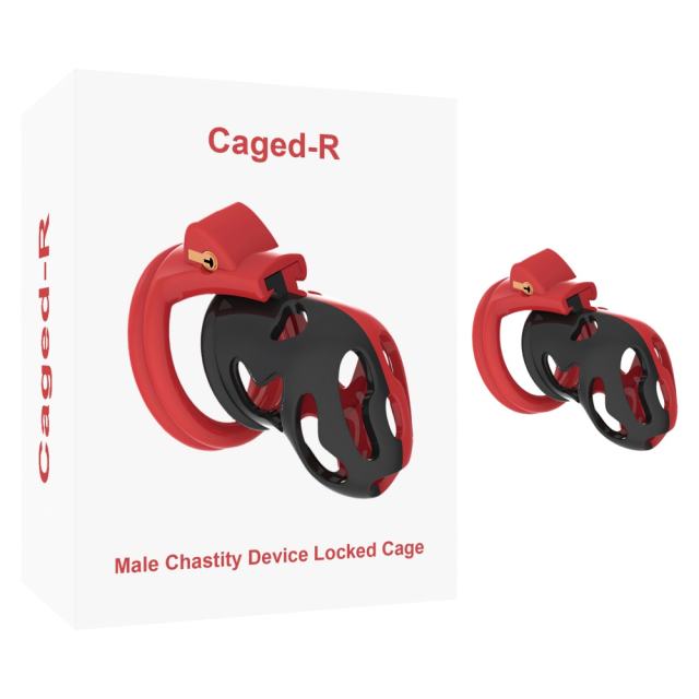 Customizable Black &amp; Red ABS Male Chastity Cage