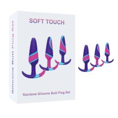 Customizable 3 Sizes Rainbow Silicone Butt Plug Set for Beginners