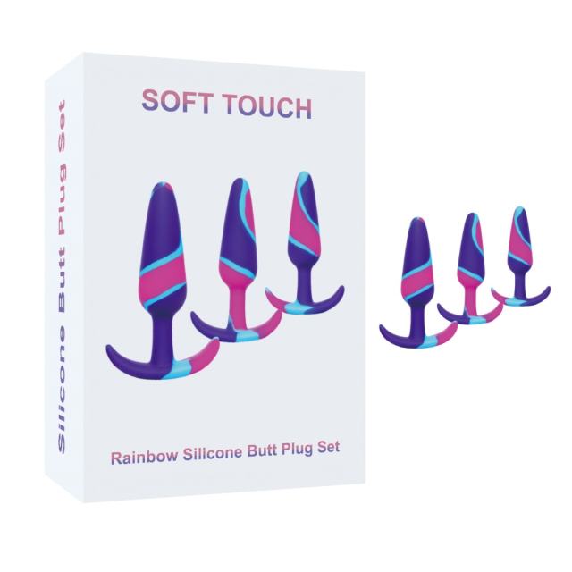 Customizable 3 Sizes Rainbow Silicone Butt Plug Set for Beginners