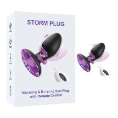 Customizable 10-Speed Black Silicone Vibrating &amp; Rotating Butt Plug with Remote Control and Purple Crystal Base