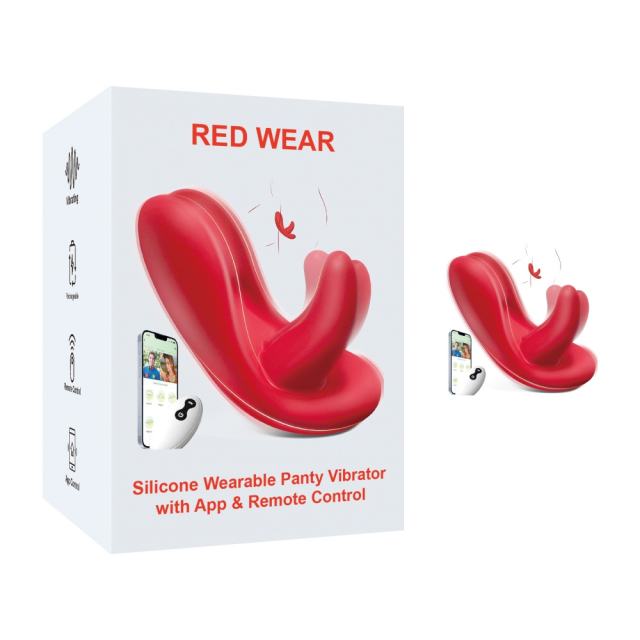 Customizable 9-Speed Red App-Controlled Wearable Panty Vibrator with Vibrating Tongue and Remote Controller