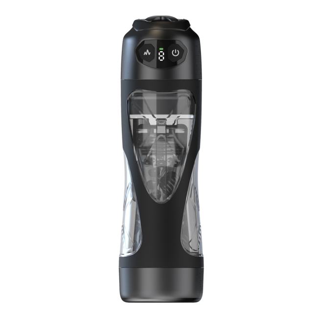 Black App-Controlled Vibrating & Suction Masturbator – 7 Vibrating + 9 Suction Modes with Transparent Sleeve Design