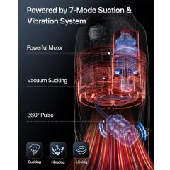 Black App-Controlled Vibrating & Suction Masturbator – 7 Vibrating + 9 Suction Modes with Transparent Sleeve Design
