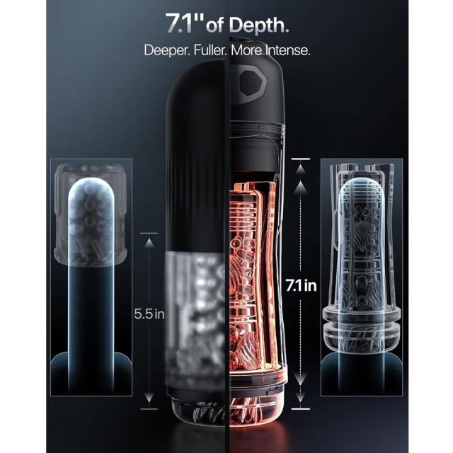 Black App-Controlled Vibrating & Suction Masturbator – 7 Vibrating + 9 Suction Modes with Transparent Sleeve Design