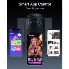 Black App-Controlled Vibrating & Suction Masturbator – 7 Vibrating + 9 Suction Modes with Transparent Sleeve Design